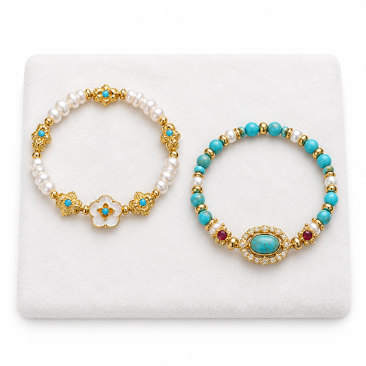 Chinese antique style imitation turquoise beaded bracelet