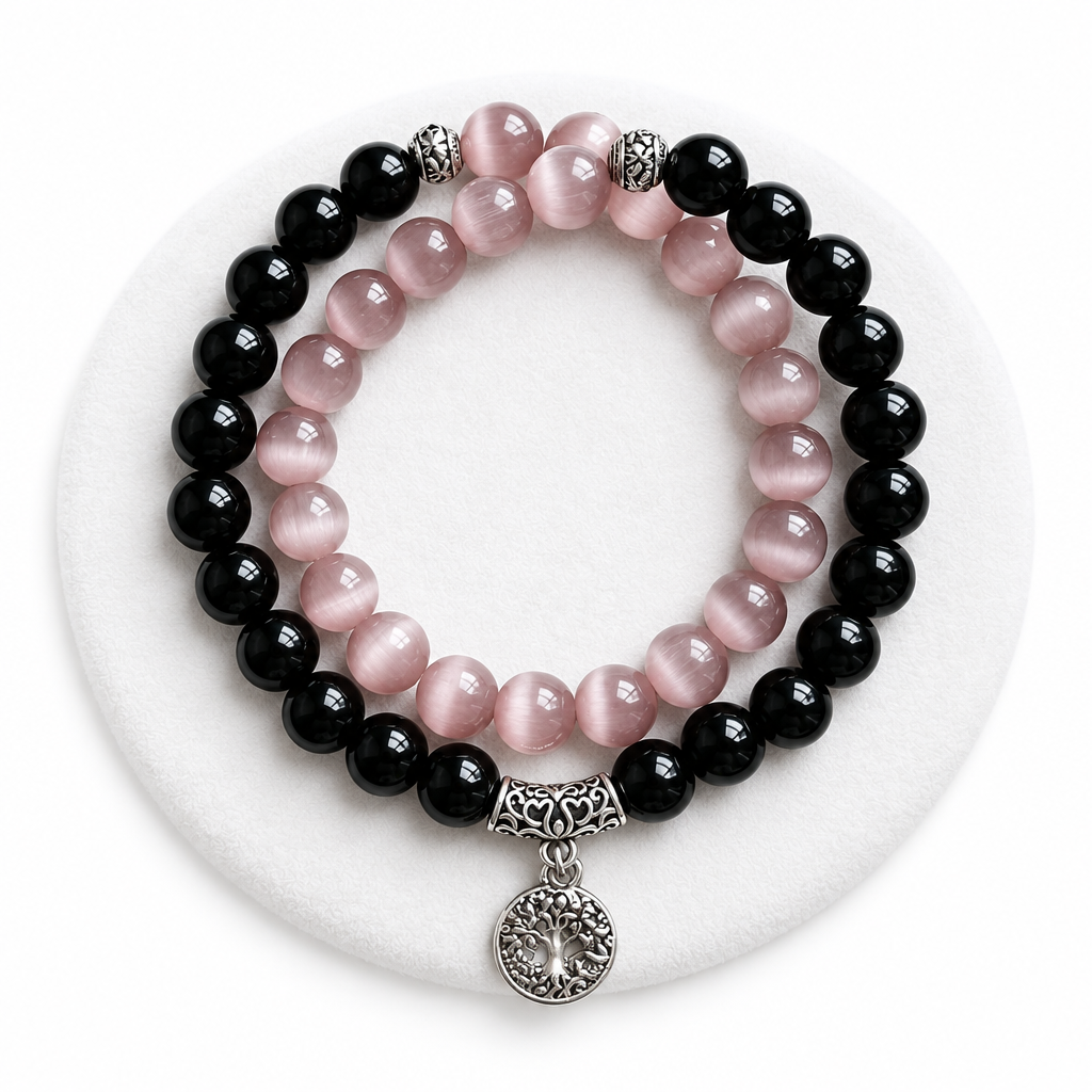 Obsidian cat's eye stone antique style bracelet