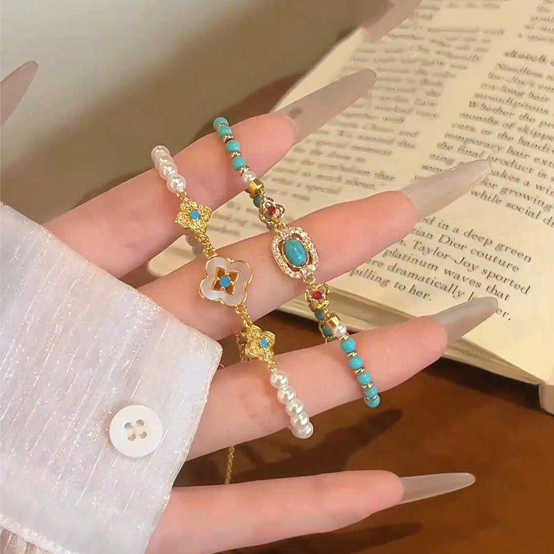 Chinese antique style imitation turquoise beaded bracelet